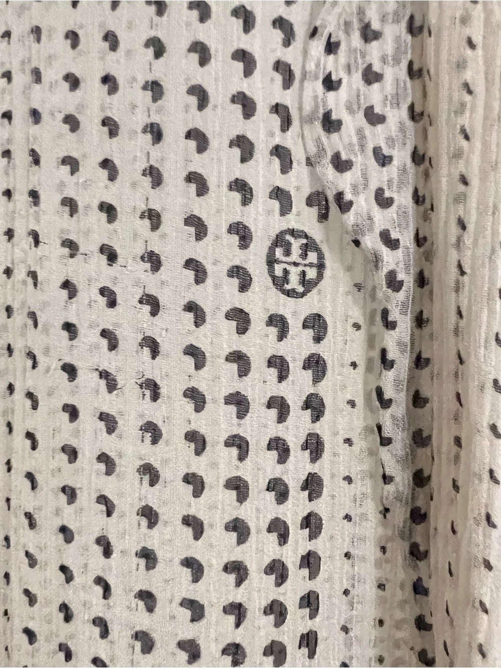 Tory Burch Cream Sheer Bow-Neck Blouse with Black Dot Stripe Logo on Buttons - Picture 8 of 13